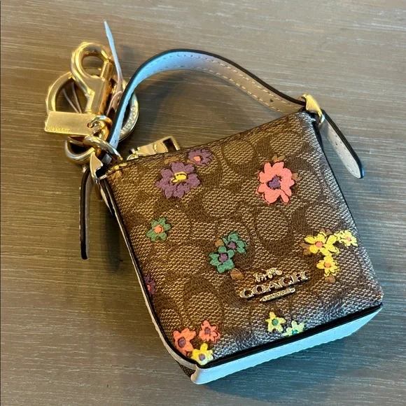 Coach Brown Floral Keychain Pouch - Picture 1 of 4